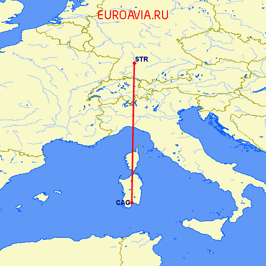 перелет Кальяри — Штуттгард на карте