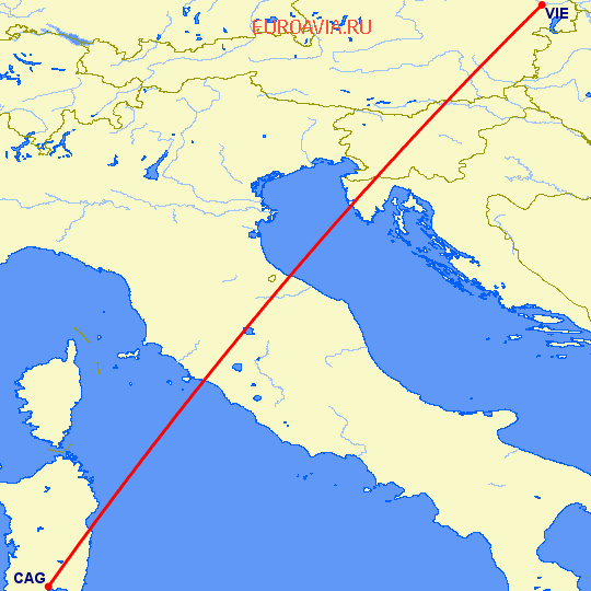 перелет Кальяри — Вена на карте