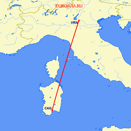 перелет Кальяри — Верона на карте