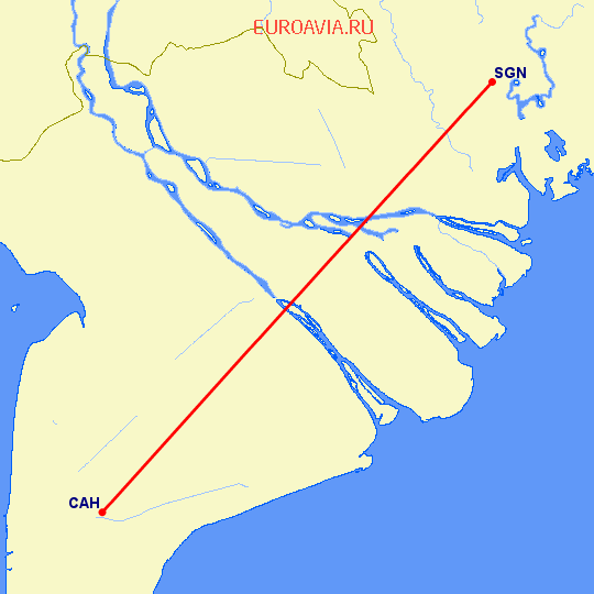перелет Ка-Мау — Хошимин на карте