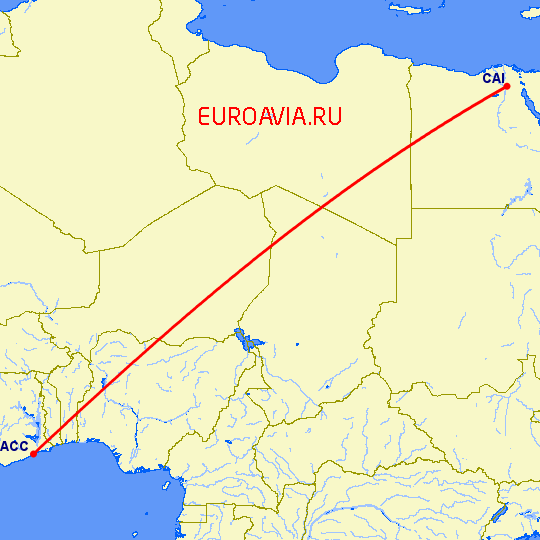перелет Каир — Аккра на карте