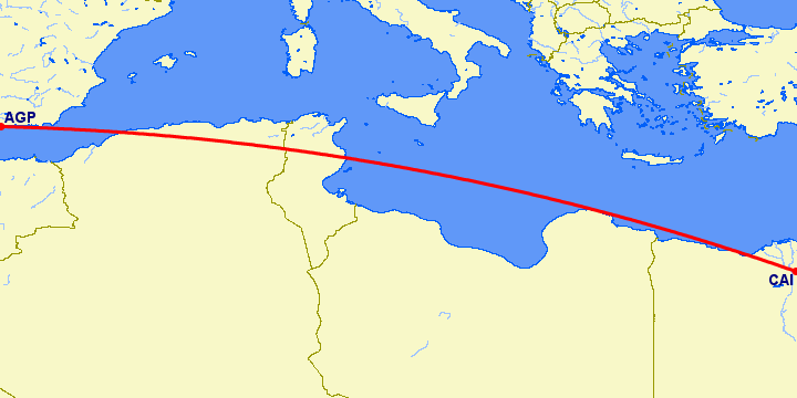 перелет Каир — Малага на карте