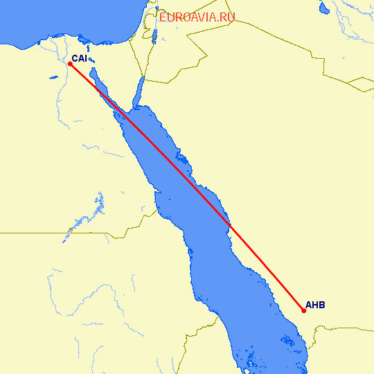 перелет Каир — Абха на карте