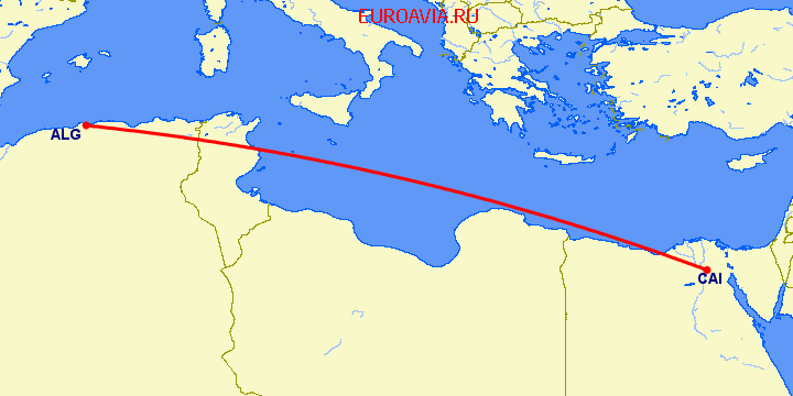 перелет Каир — Алжир на карте
