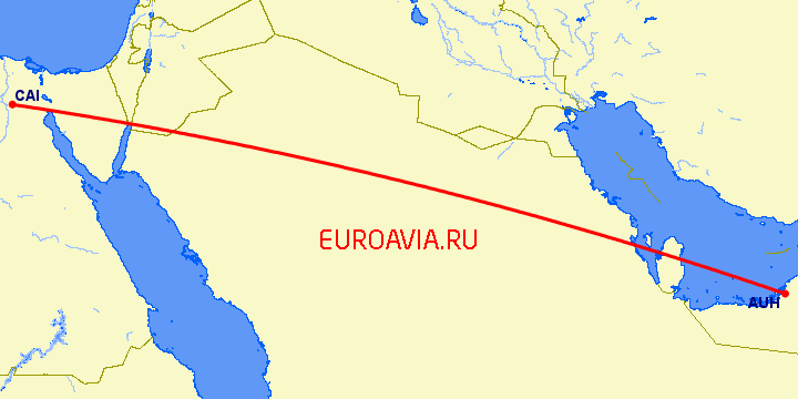 перелет Каир — Абу Даби на карте