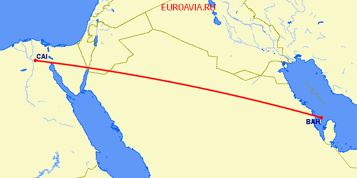 перелет Каир — Манама на карте