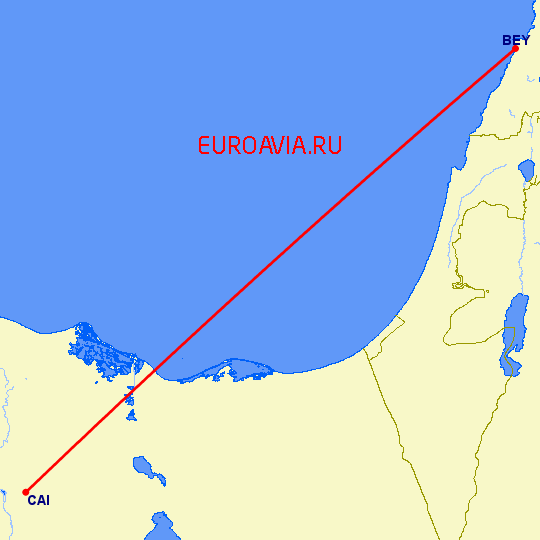 перелет Каир — Бейрут на карте
