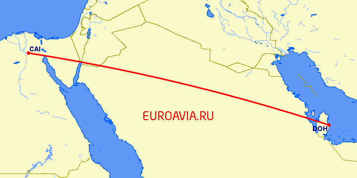 перелет Каир — Доха на карте