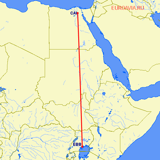 перелет Каир — Энтеббе на карте