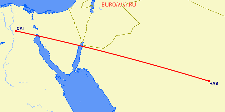 перелет Каир — Хаиль на карте