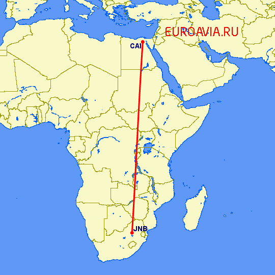 перелет Каир — Йоханнесбург на карте