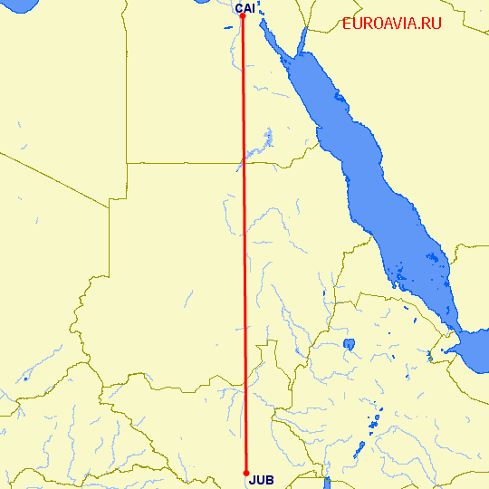 перелет Каир — Джуба на карте