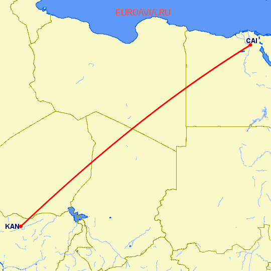 перелет Каир — Кано на карте