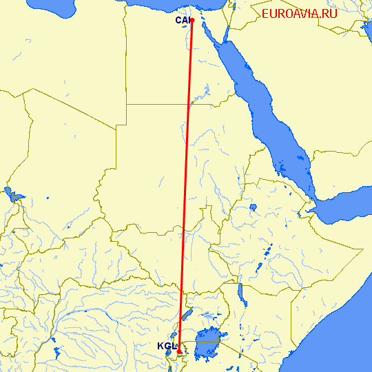 перелет Каир — Кигали на карте