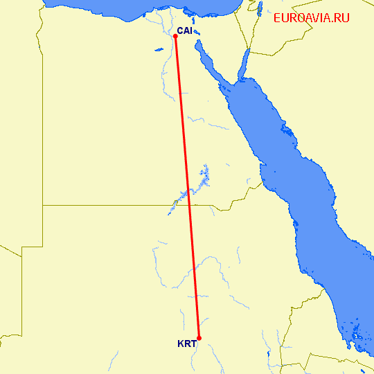 перелет Каир — Хартум на карте