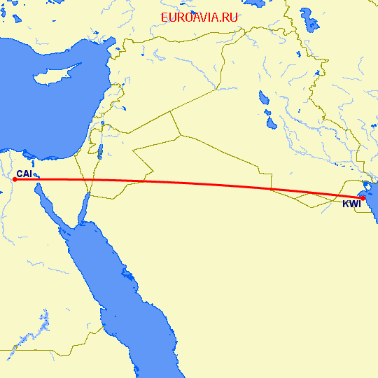 перелет Каир — Кувейт на карте
