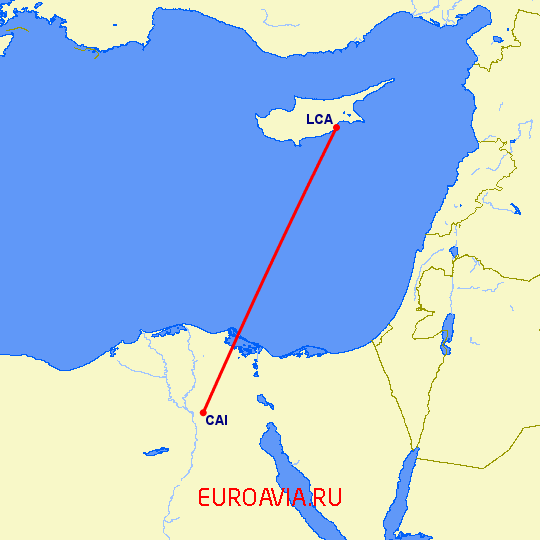 перелет Каир — Ларнака на карте