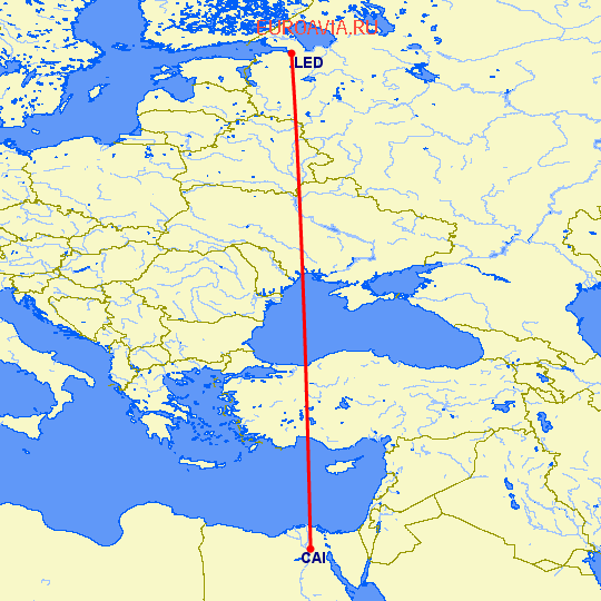 перелет Каир — Санкт Петербург на карте
