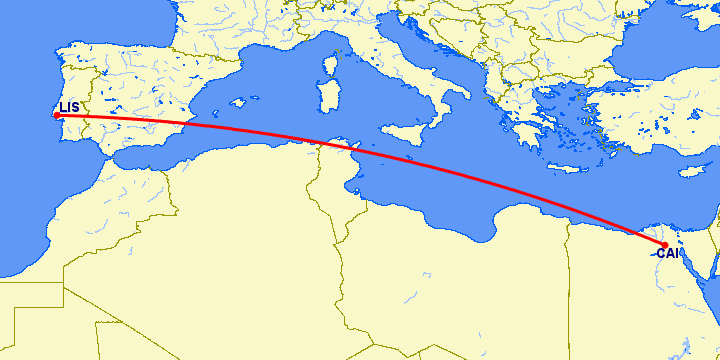 перелет Каир — Лиссабон на карте