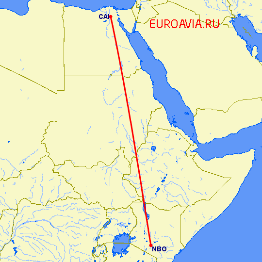 перелет Каир — Найроби на карте