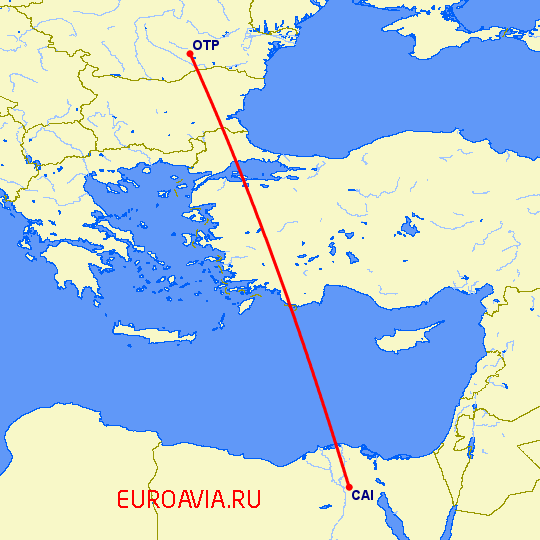 перелет Каир — Бухарест на карте