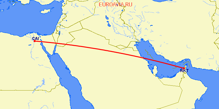 перелет Каир — Рас аль Хайма на карте