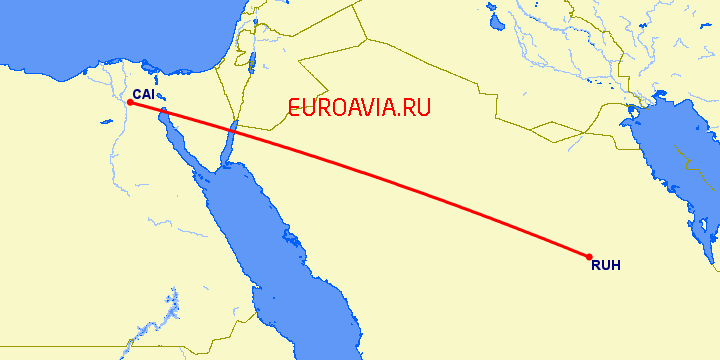 перелет Каир — Эр Рияд на карте