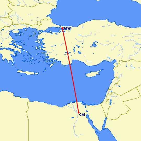 перелет Каир — Стамбул на карте