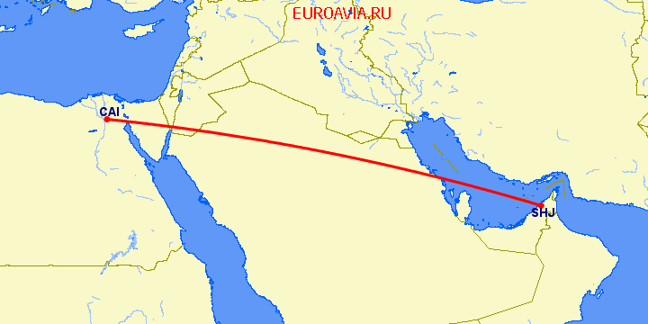 перелет Каир — Шарджа на карте