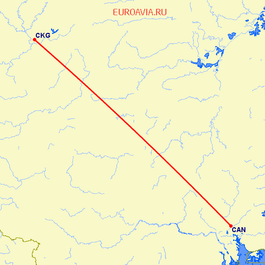 перелет Гуанчжоу — Чонсинь на карте