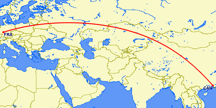 перелет Гуанчжоу — Франкфурт на Майне на карте