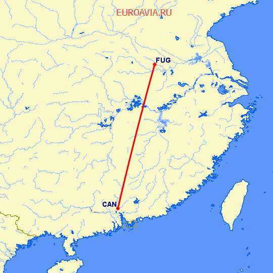 перелет Гуанчжоу — Фуан на карте