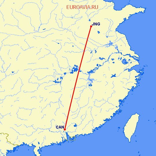 перелет Гуанчжоу — Цзинин на карте