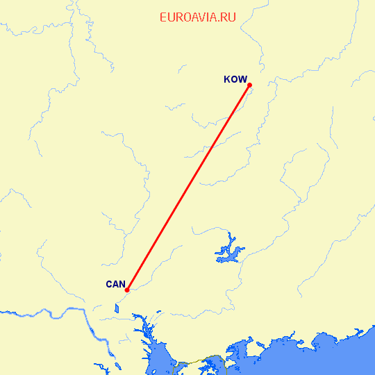 перелет Гуанчжоу — Ганьчжоу на карте