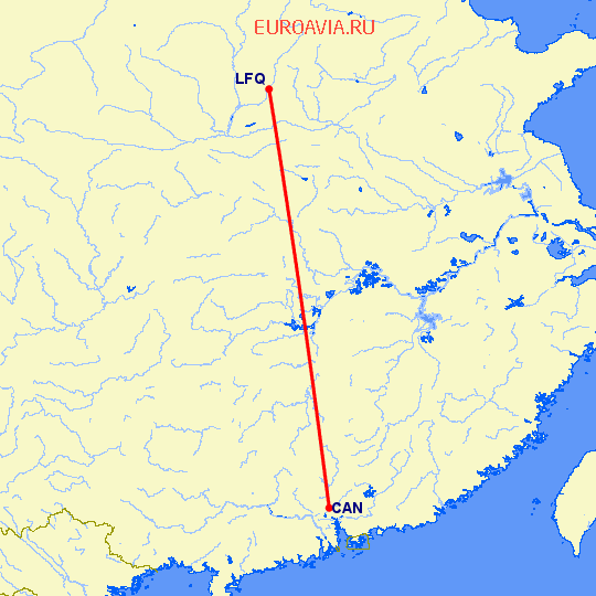 перелет Гуанчжоу — Линфен на карте
