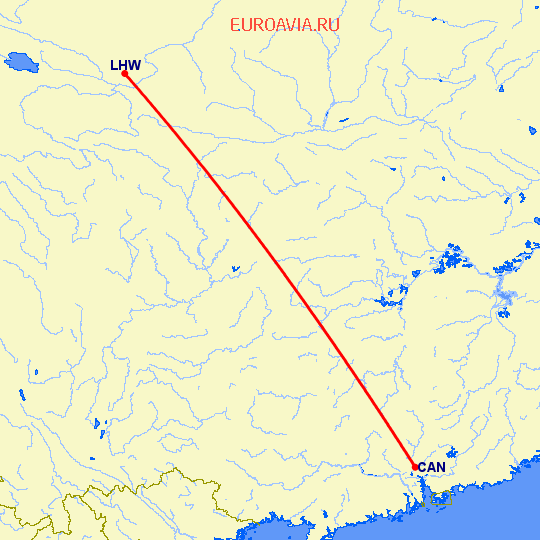 перелет Гуанчжоу — Ланчжоу на карте