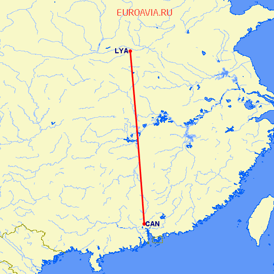 перелет Гуанчжоу — Люян на карте