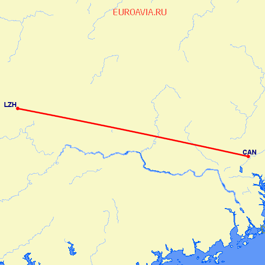 перелет Гуанчжоу — Лучжоу на карте