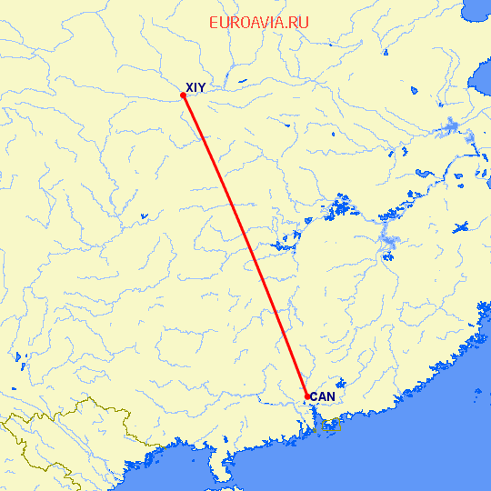 перелет Гуанчжоу — Синьян на карте