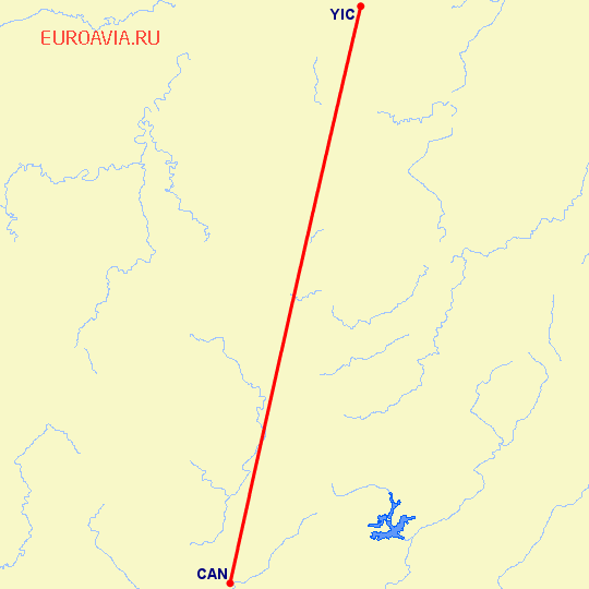 перелет Гуанчжоу — Ичунь на карте