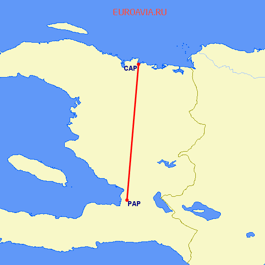 перелет Кеп Гаитиен — Порт О Принц на карте