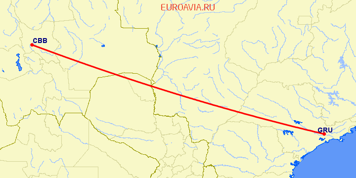 перелет Качабамба — Сан Паулу на карте