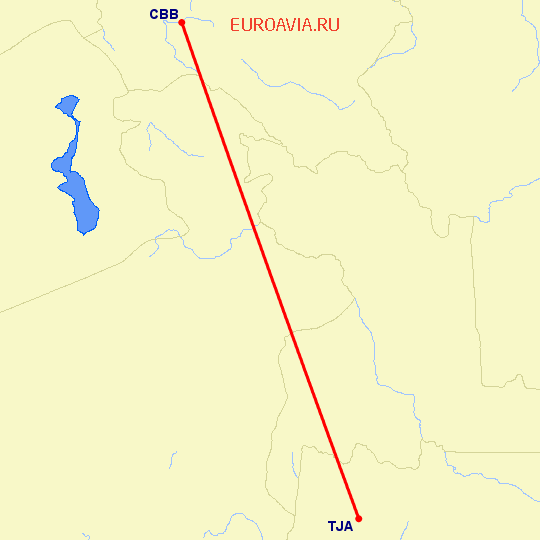 перелет Качабамба — Tarija на карте