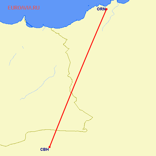 перелет Bechar — Оран на карте