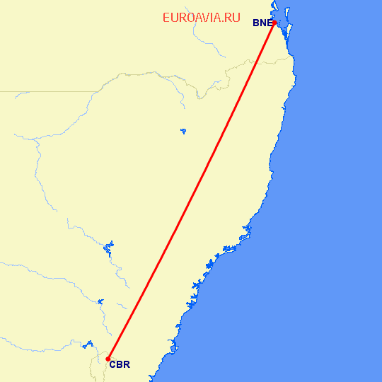 перелет Канберра — Брисбен на карте