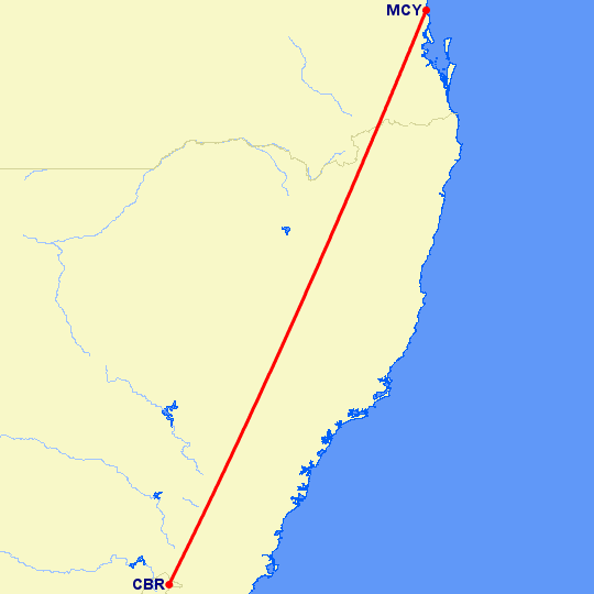 перелет Канберра — Sunshine Coast на карте