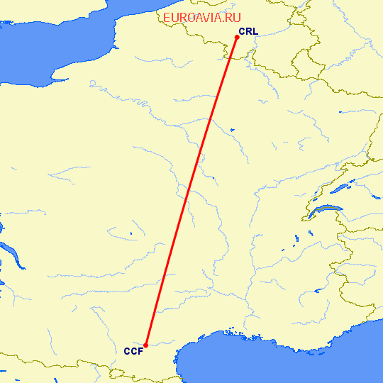 перелет Каркассон — Шарлеруа на карте