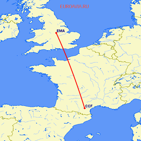 перелет Каркассон — Дерби на карте