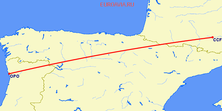 перелет Каркассон — Порту на карте