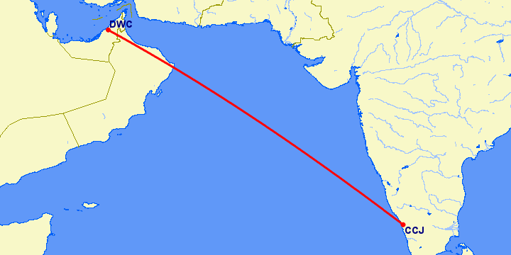 перелет Kozhikode — Дубай на карте